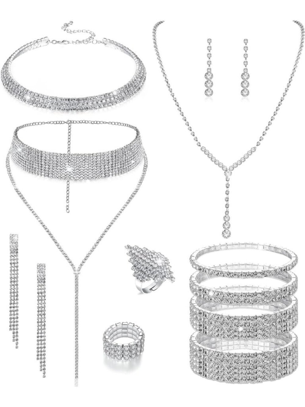 Glamorous 13-Piece Rhinestone Jewelry Set for Women - Bridal & Party Accessories